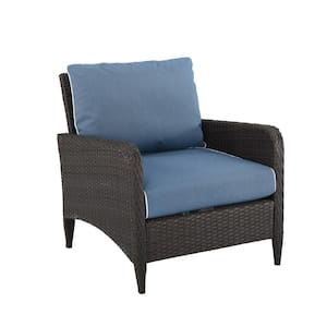 Kiawah Wicker Outdoor Lounge Chair with Blue Cushions