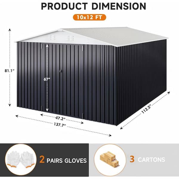 VIWAT 12 ft. W x 10 ft. D Outdoor Metal Shed Storage with Updated