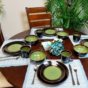 Bella Galleria 16-Piece Contemporary Green and Black Ceramic Dinnerware Set (Service for 4)