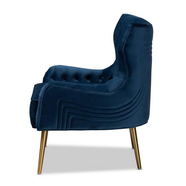 Baxton Studio Nelson Navy Blue and Gold Armchair 190 11546 HD