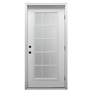 30 in. x 80 in. Classic Left-Hand Outswing 15 Lite Clear Primed Steel Prehung Front Door with Brickmould