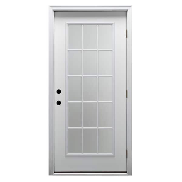MMI Door 30 in. x 80 in. Classic Left-Hand Outswing 15 Lite Clear Primed Steel Prehung Front Door with Brickmould