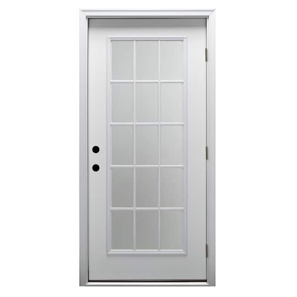 MMI DOOR 32 in. x 80 in. Classic Left-Hand Outswing 15 Lite Clear Low-E Primed Steel Prehung Front Door with Brickmould