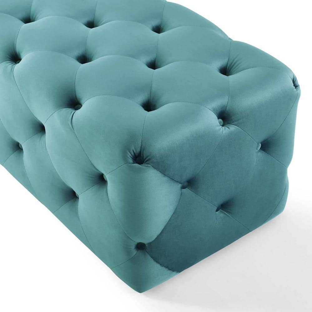 Sea Blue Velvet Tufted 60" Bench with Deep Button Detailing
