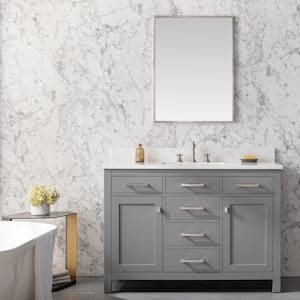 Jasper 48 in. W x 22 in. D Bath Vanity in Gray with Engineered Stone Vanity in Carrara White with White Sink