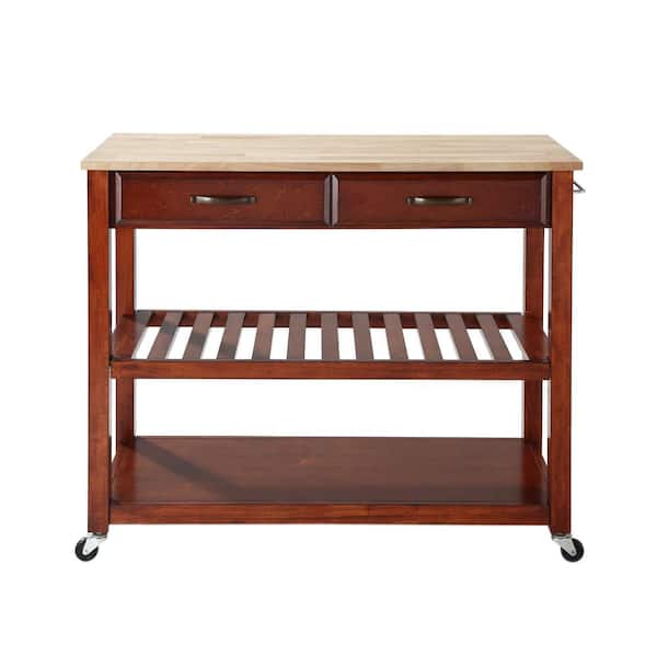 CROSLEY FURNITURE Cherry Kitchen Cart With Natural Wood Top
