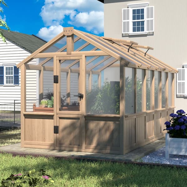 6 ft. W x 12 ft. D x 7 ft. H Wood Brown Garden Plant Greenhouse for Outdoors with Multi-Layer Polycarbonate Panels