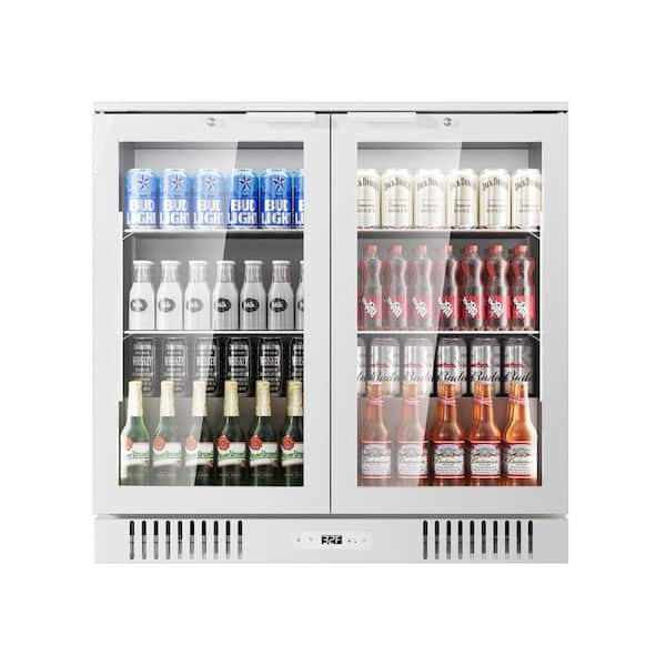 Hooure 36 in. W 7.2 cu. ft. Commercial Slim Narrow Upright Display Refrigerator 2-Glass Door Beverage Cooler, White