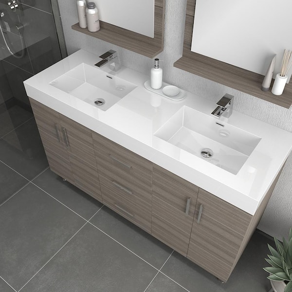 Gray With Acrylic Vanity Top In White, 56 Bathroom Vanity Double Sink