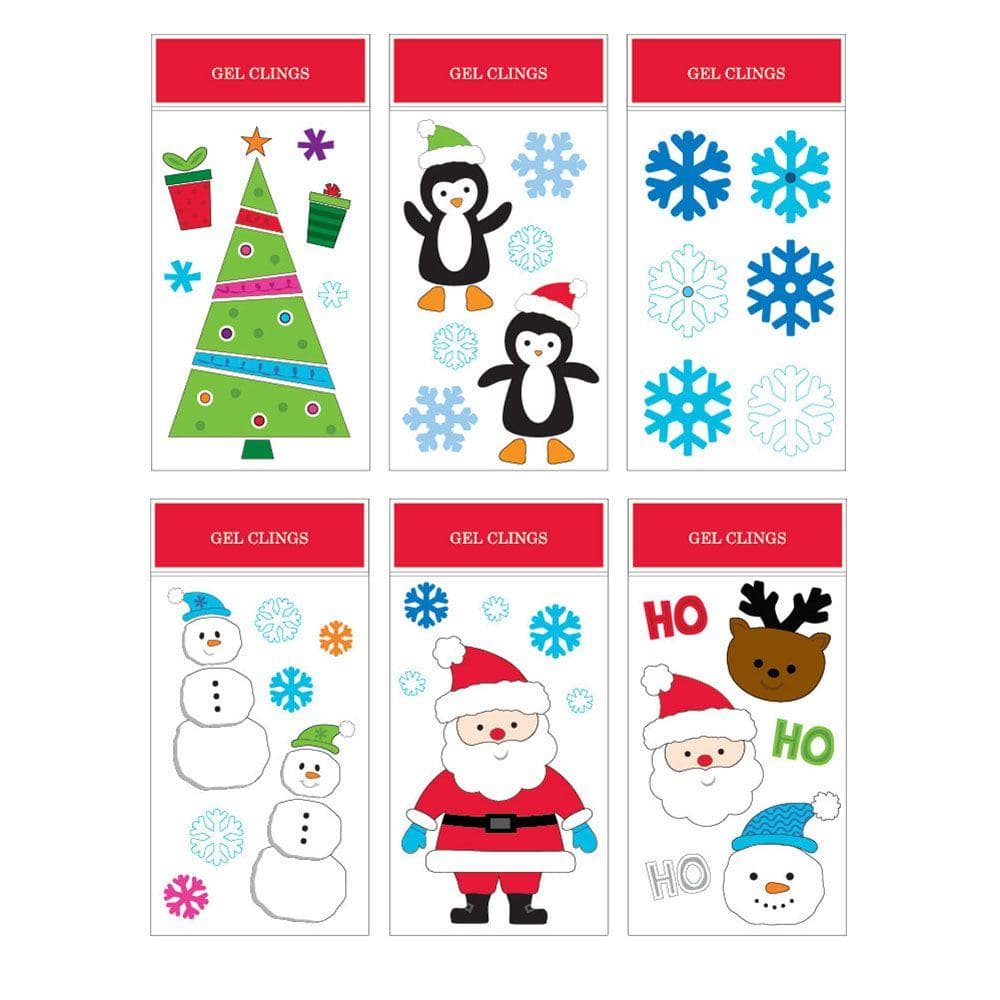 CHRISTMAS DIY WINDOW GEL CLING GLITTER STICKY STICKERS REUSABLE XMAS DECORATIONS