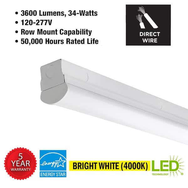 12-Pack 4 ft. 34-Watt Integrated LED White Strip Light Fixture Bright White 4000K 3600 Lumens 120V-277V Direct Wire