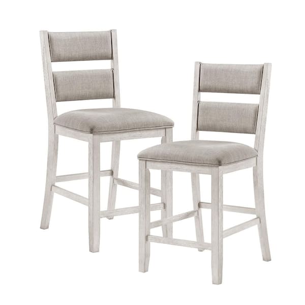 Sumter 41.5 in. H Antique White Finish Wood Frame Counter Height Chair with Textured Upholstered Seat (Set of 2)