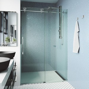 Elan Cass Aerodynamic 44 to 48 in. W x 76 in. H Sliding Frameless Shower Door in Chrome with 3/8 in. (10mm) Clear Glass