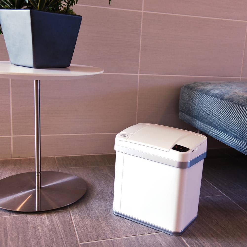 Touchless White Stainless Steel Sensor Trash Can, 2.5-Gallon