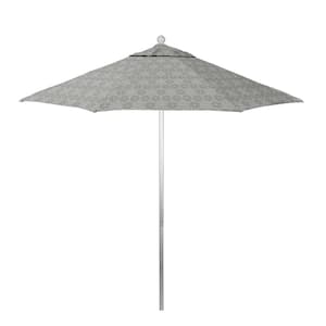9 ft. Silver Anodized Aluminum Market Patio Umbrella with Fiberglass Ribs Push-Lift in Spiro Graphite Pacifica Premium