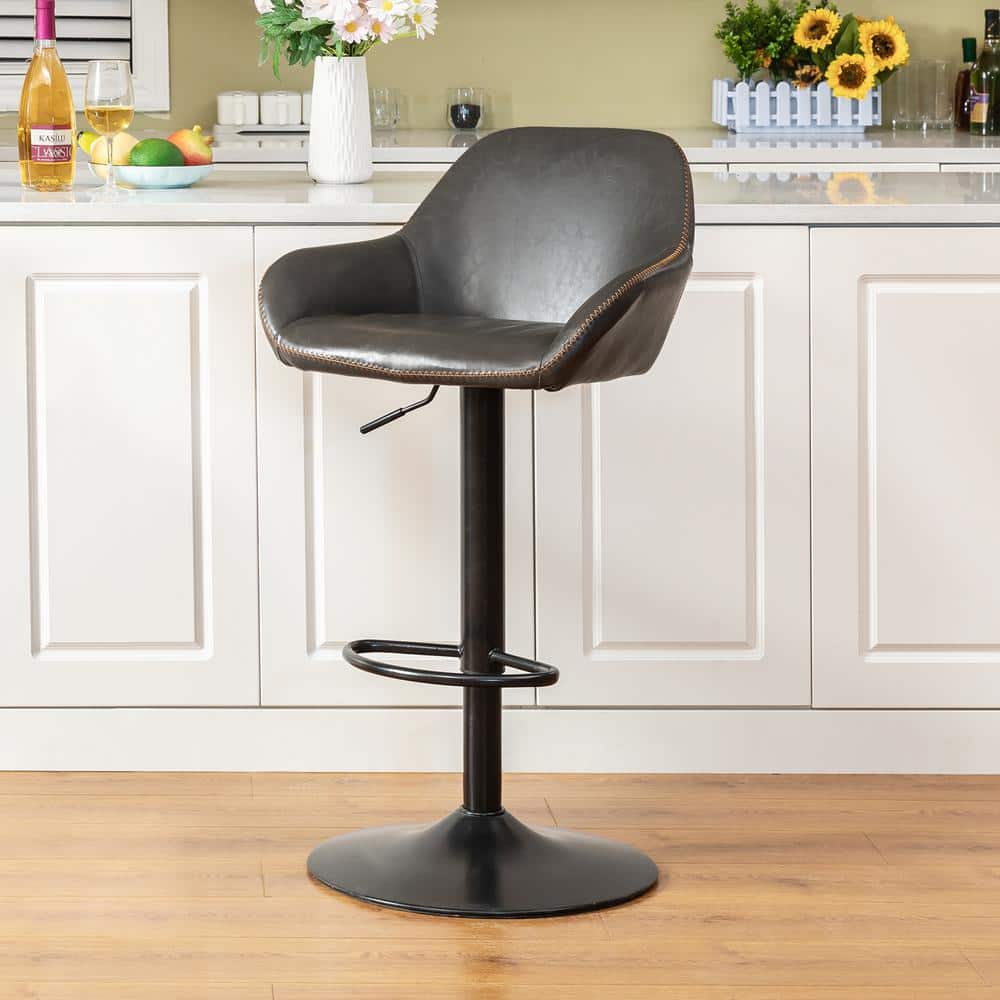 42.5 in. H Mid-Century Modern Gray Leatherette Gaslift Adjustable Swivel Bar Stool with Metal Frame price history on PriceWatchPro