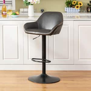 42.5 in. H Mid-Century Modern Gray Leatherette Gaslift Adjustable Swivel Bar Stool with Metal Frame