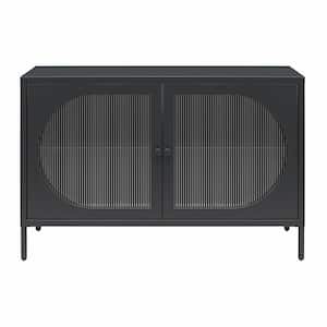 Luna Black Wide 2-Door Storage Cabinet with Fluted Glass