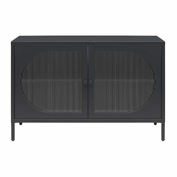 Mr. Kate Luna Black Wide 2-Door Storage Cabinet with Fluted Glass