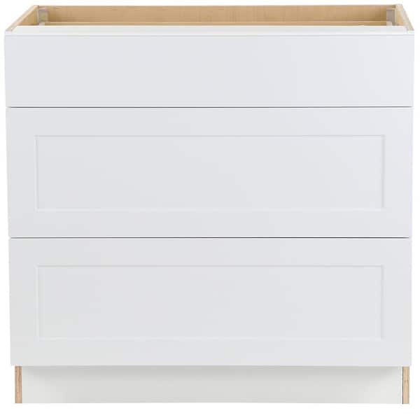Hampton Bay Cambridge White Shaker Assembled Base Kitchen Cabinet with 3-Soft Close Drawers (36 in. W x 24.5 in. D x 34.5 in. H)