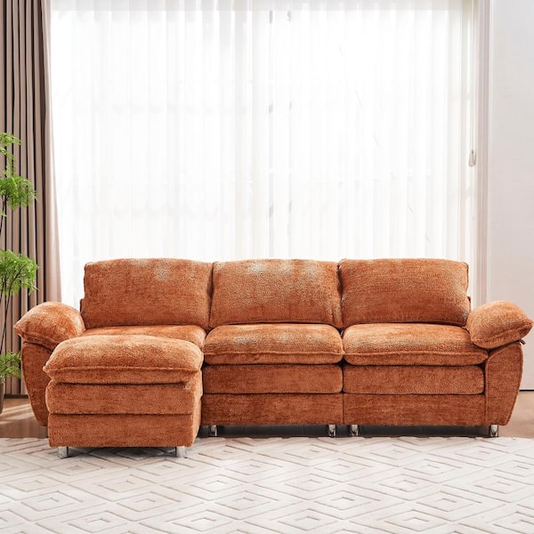 101.6 in Wide Pillow Top Arm Polyester L-Shaped Modern Upholstered Modular Sectional Sofa in Orange