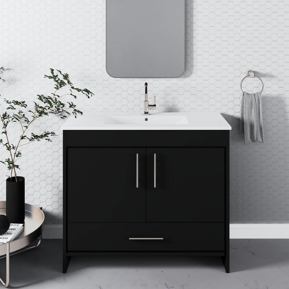 Pacific 40 in. W x 18 in. D x 34 in. H Bath Vanity in Black with White Ceramic Vanity Top with White Basin price history on PriceWatchPro