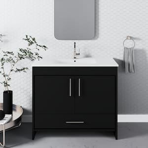 Pacific 40 in. W x 18 in. D x 34 in. H Bath Vanity in Black with White Ceramic Vanity Top with White Basin