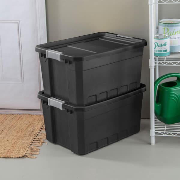 Sterilite 50 Gallon Plastic Stacker Tote, Heavy Duty Lidded Storage Bin  Container for Stackable Garage and Basement Organization, Black, 3-Pack