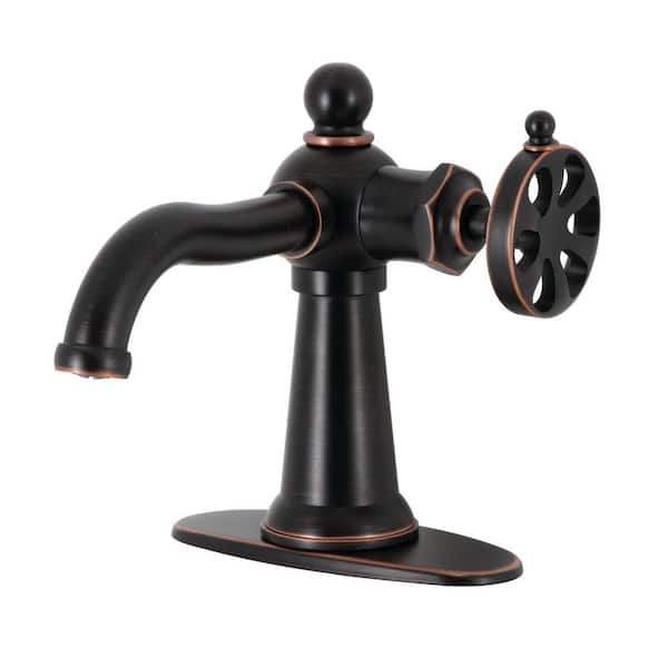 Kingston Brass Belknap Single-Handle Single Hole Bathroom Faucet with Push Pop-Up and Deck Plate in Naples Bronze