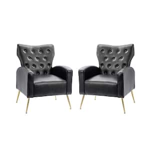Actaeon Black Accent Armchair with Metal Legs (Set of 2)