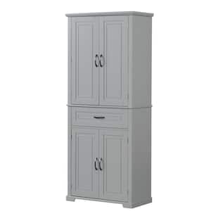 29.9 in. W x 15.7 in. D x 72.2 in. H Gray MDF Linen Cabinet with Adjustable Shelf and Doors