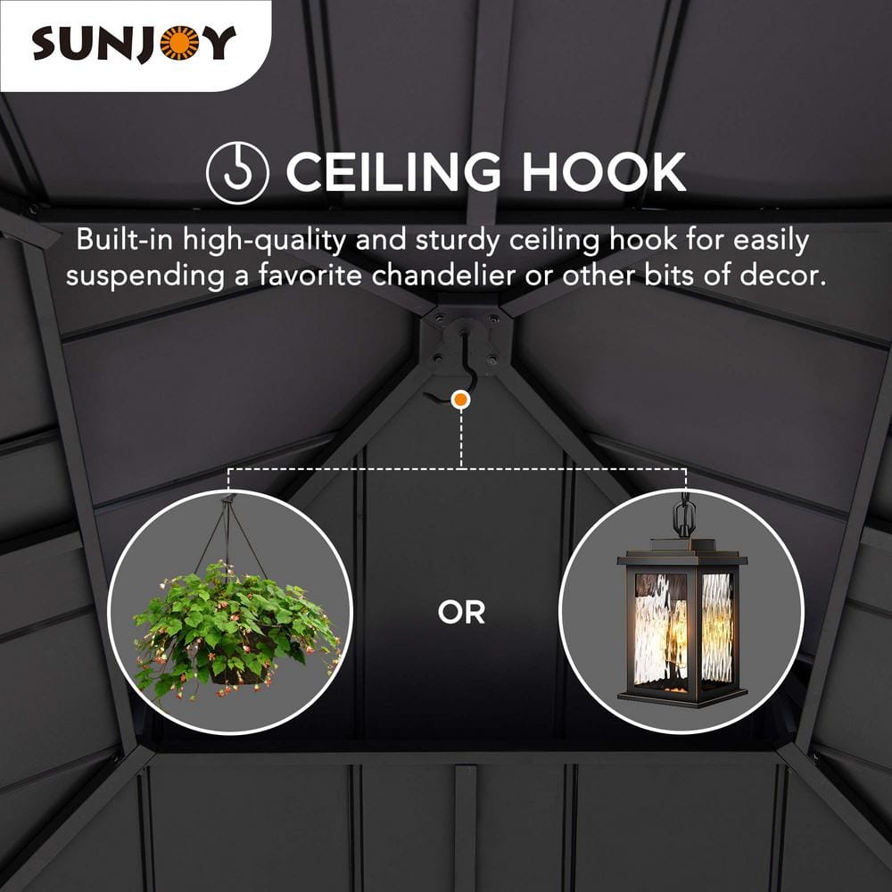 Sunjoy 11 ft. Black Steel Roof Cedar Wood Frame Gazebo