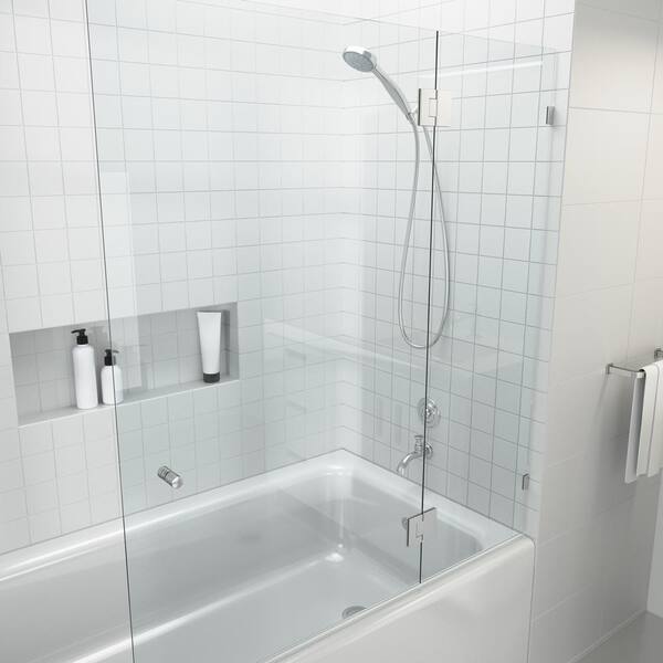 Glass Warehouse 58 in. x 48.5 in. Frameless Glass Hinged Tub Door in ...