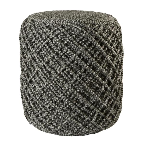 Unbranded Lykke Solid Gray and Black 16 in. x 16 in. x 18 in. Indoor and Outdoor Cylinder Pouf
