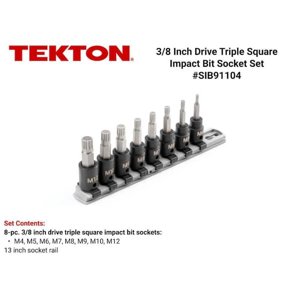 TEKTON 3/8 in. Drive Triple Square Impact Bit Socket Set with Rail