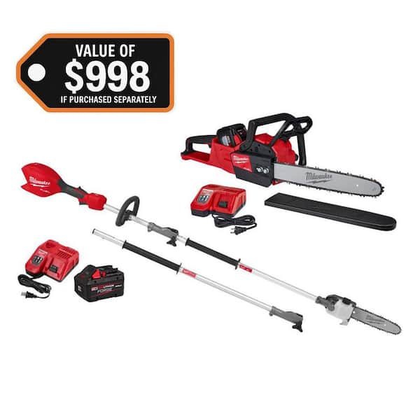 M18 FUEL 18V 10 in. Brushless Cordless Battery Powered QUIK-LOK Pole Saw w/ 16 in. Chainsaw (2) Batteries, (2) Chargers