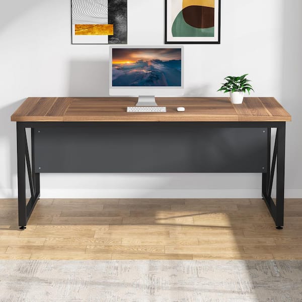 BYBLIGHT Moronia 63 in. Rectangular Brown and Black Engineered Wood Computer Desk