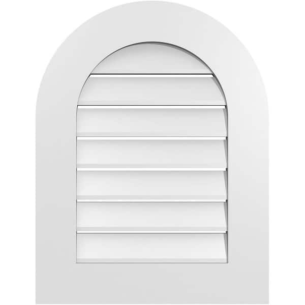 Ekena Millwork 20 in. x 26 in. Round Top White PVC Paintable Gable Louver Vent Functional