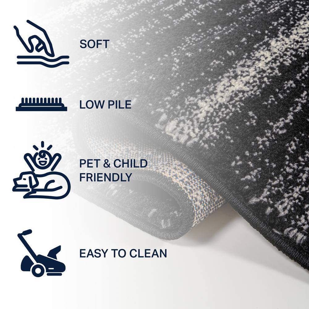 Williamsburg Minimalist Stripe Black and Cream Synthetic Rectangular Area Rug