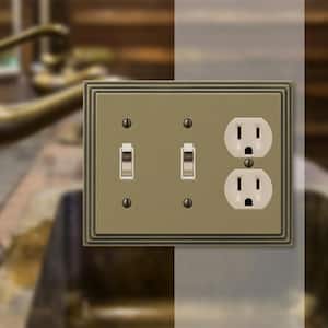 Tiered 3 Gang 2-Toggle and 1-Duplex Metal Wall Plate - Rustic Brass