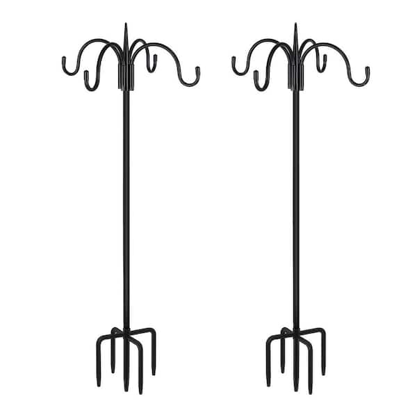 76 in black Metal Upgrade Version Four Shepherd Hooks Bird Feeder Pole with 5 Prong Base,Adjustable Shepard Hooks,2 Pack