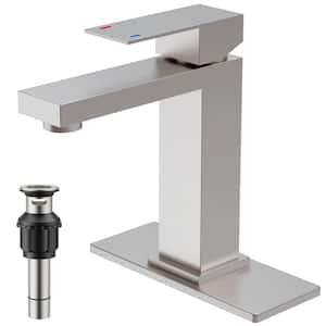 Single Handle Single Hole Mic Arc Bathroom Faucet with Deck plate, Pop-up Drain and PEX supply line in Brushed Nickel