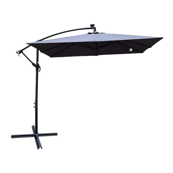 COOLSHARK Square 8.2 ft. Steel Patio Umbrella with 32 Solar LED Tilt Cantilever Outdoor Umbrella for Market, Pool, Anthracite