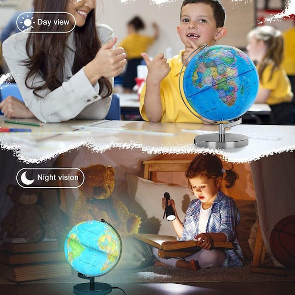 Angel Sar 12 in. x 8 in. Illuminated World Globe for Kids and