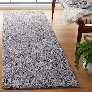 Micro-Loop Black/Ivory 2 ft. x 7 ft. Distressed Abstract Floral Runner Rug