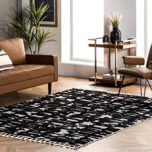 Cosette Abstract High Low Textured Tassel Black 6 ft. 7 in. x 9 ft. Area Rug