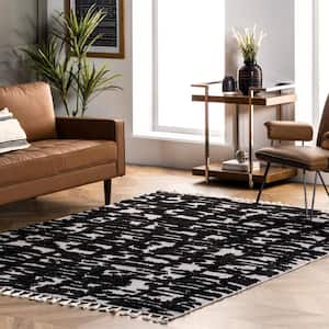 Cosette Abstract High Low Textured Tassel Black 8 ft. x 11 ft. Modern Area Rug