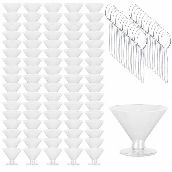 Disposable Plastic Martini Glasses 5 oz. Set of 160, Includes 80 Cocktail Cups and 80 Clear Spoons Pieces S5W7SF66