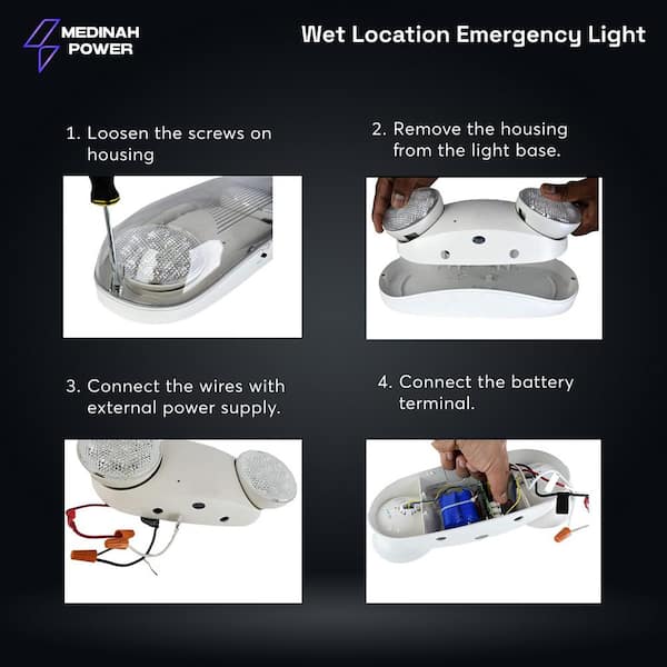 Medinah Power LED Emergency Light with 2 Square Adjustable Flood Lamps, 90 Min Backup, Damp Rated, UL Listed, 120/277VAC, White DH-EL-SQ