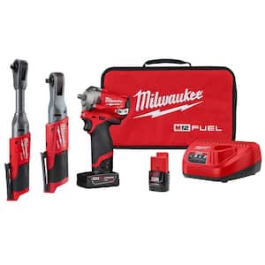 M12 FUEL 12V Lithium-Ion Brushless Cordless 3/8 in. Impact Wrench & Ratchet Combo Kit (2-Tool) W/ Extended Ratchet
